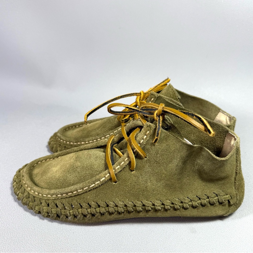 Latigo Gamine Olive Green Suede Moccasins with Leather Laces - Picture 10 of 16